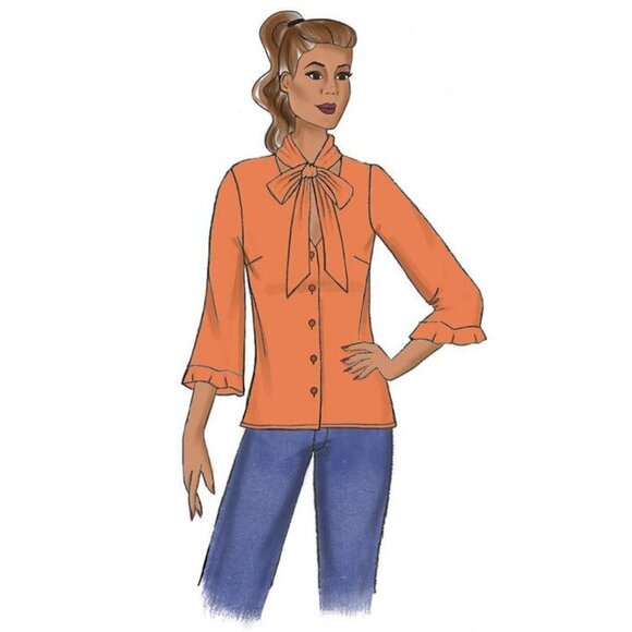 Butterick Sewing Pattern 10342 6710 Top Blouse Collar Tie Keyhole Misses Size 14 - Picture 5 of 6